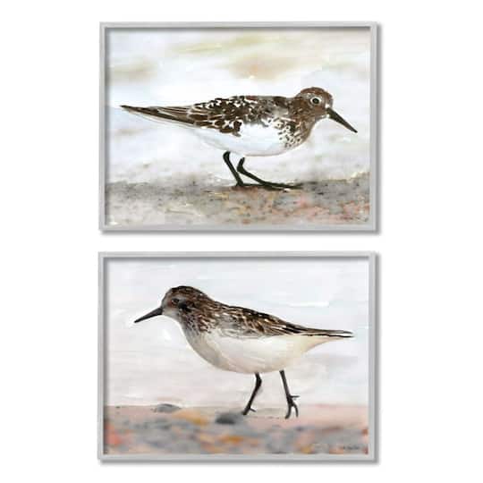 Stupell Industries Sandpipers on Coast Nautical Bird Beach Scene Framed Wall Art